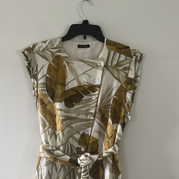 Massimo Dutti Leaves Print 100% Linen Belt Dress Two Pockets Sz M EU38 - Picture 7 of 17